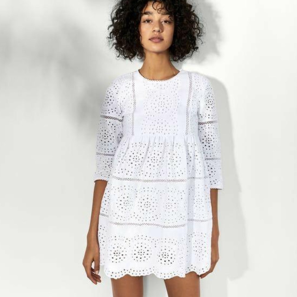 Zara White Eyelet Mini Dress Zara Tiered Floral Dress